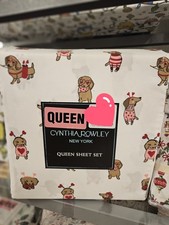 Cynthia Rowley Dachshund Weiner Dog Pattern Queen Sheet Set