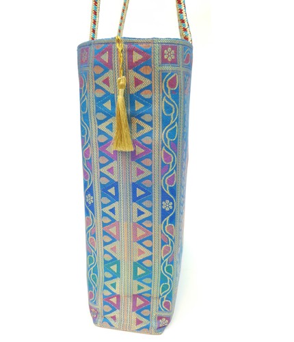 Turquoise Blue Mandala Handbag Indian Ethnic Woven Zari Brocade Shoulder Bag - Picture 3 of 8