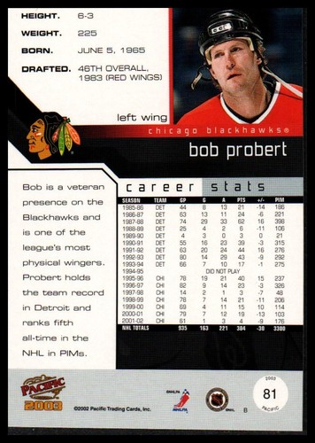 2002-03 Pacific #81 Bob Probert - Foto 2 di 2