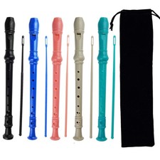 5 Pack German Style 8 Hole-3 Piece Descant Soprano Recorders with Cleaning Ro...