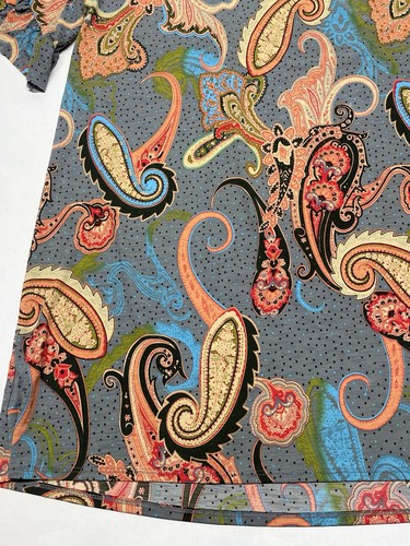 Dear Scarlett Gray Multi Paisley Polka Dot Ruffle Sleeve Dress Sz XL Boho Hippie - Picture 15 of 21