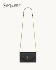 Saint Laurent Paris Chain Wallet Grain de Poudre Leather Black YSL Monogram New