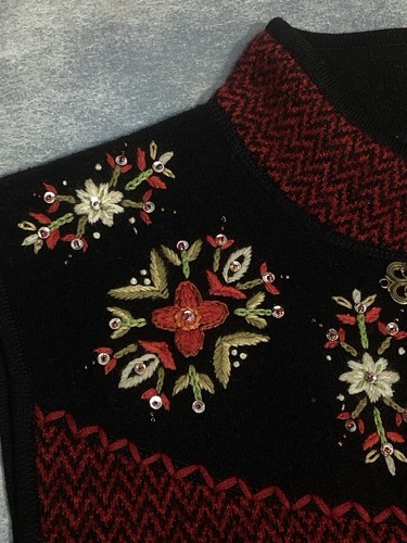Isländisches Design Damen 100 % Wolle Pullover Weste groß bestickt nordischer Boucle - Bild 4 von 13