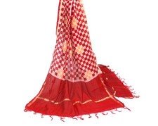 Sushila Vintage Red Checks Dupatta 100 Pure Cotton Silk Printed Long Stole Wrap