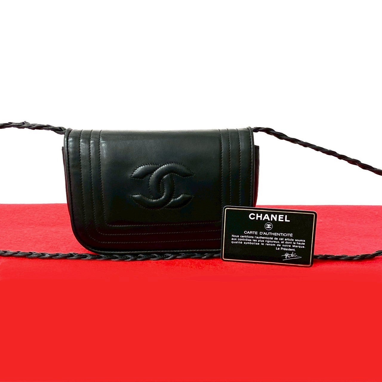 Chanel Coco Mark Black Lambskin Shoulder Bag for Women One Size 539020