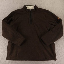 Orvis Sweater Mens 2XL Brown Waffle Knit Sherpa Lined 1/4 Zip