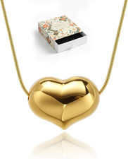 Dainty 14K Gold Plated Puffy Heart Necklace for Women - Simple Minimalist Gold H