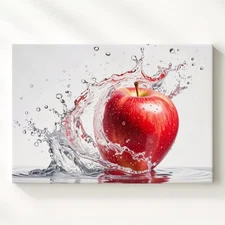 Splashing Red Apple Canvashyper-Realistic Fruit & Water Art Wall Art