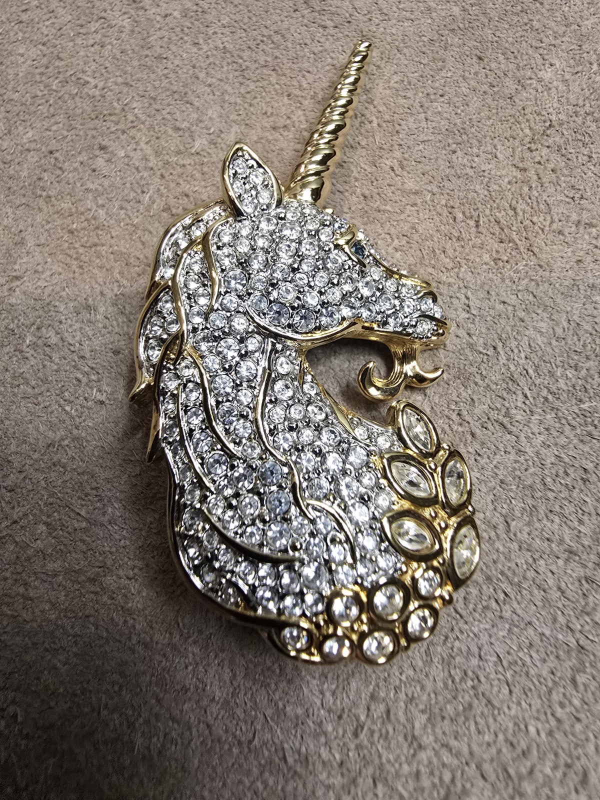 Rare Vintage Swarovski Crystal Enamel Pave' Unicorn Brooch