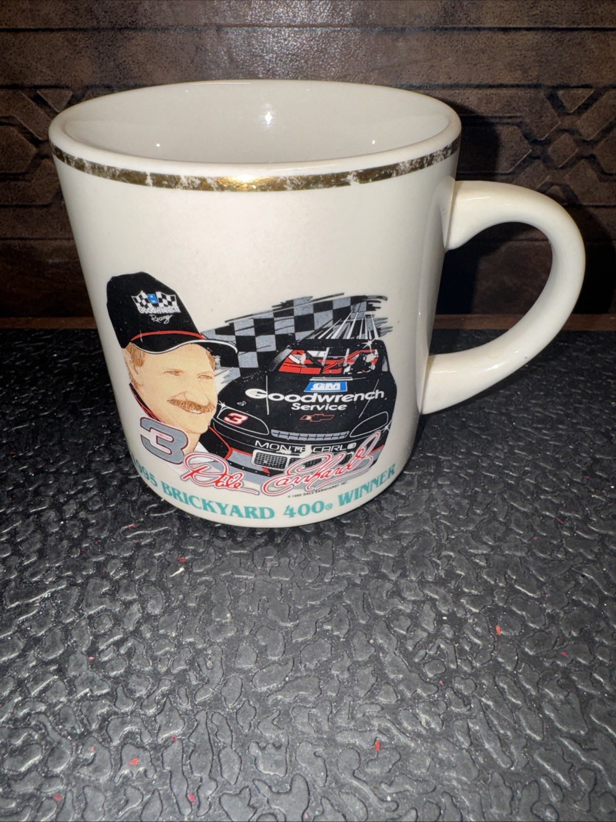 RARE 1995 Dale Earnhardt #3 Brickyard 400 Winner Gold Rim Coffee Mug