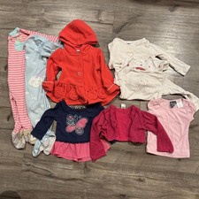 Girl's 12 Month Clothes Bundle Pajamas Shirts Butterfly Floral Fleece Pink