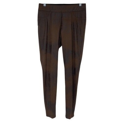 TanJay Luxe Slims Faux Leather Leggings Brown High Waist Stretch Size M