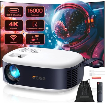 Mini Projector with WiFi Bluetooth 1080P 4K Supported USB C