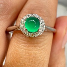 925 Sterling Silver Ring Round 4mm Natural Emerald Gemstone Zircon Jewelry Gift