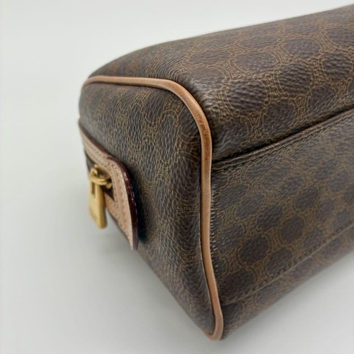 CELINE Macadam Mini Boston Bag 2Way Brown Leather Shoulder Handbag Vintage Japan - Picture 11 of 24