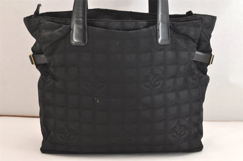 Authentic CHANEL Vintage New Travel Line Tote Hand Bag Nylon Leather Black 3861N - Image 2 of 4
