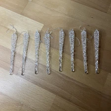 Clear Icicle Glass Christmas Ornament Set of 8
