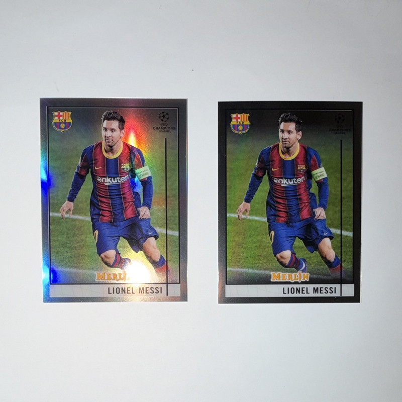 Topps UCL 2020-21 2-card lot Lionel Messi Barcelona Merlin DYK Refractor #1