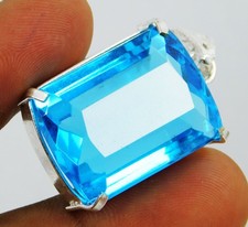 Natural Blue Aquamarine 58.90 Ct Emerald Cut 925 Solid Silver Pendant Certified