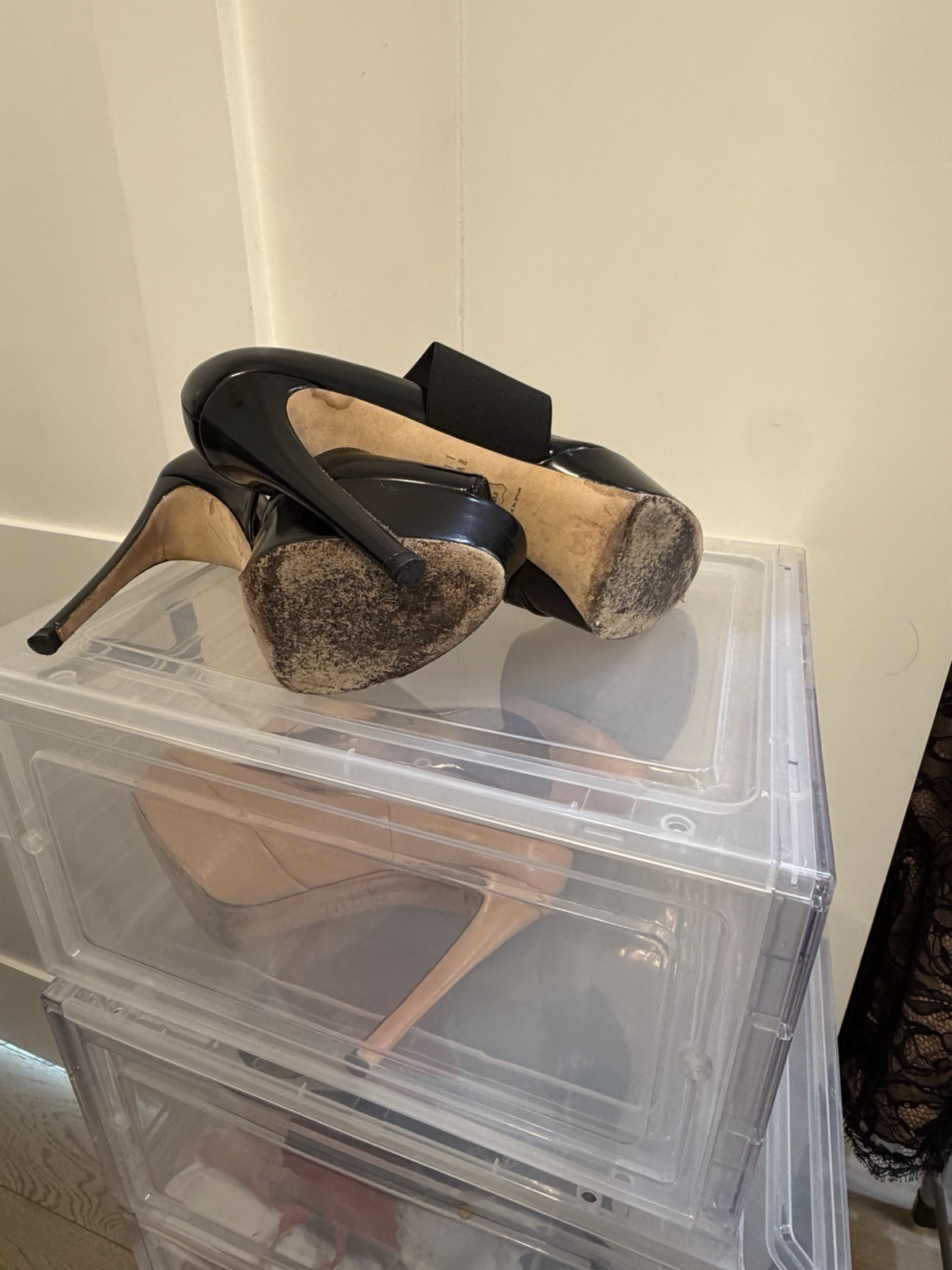 Stuart Weitzman Black Strapping Platform Open Toe… - image 4