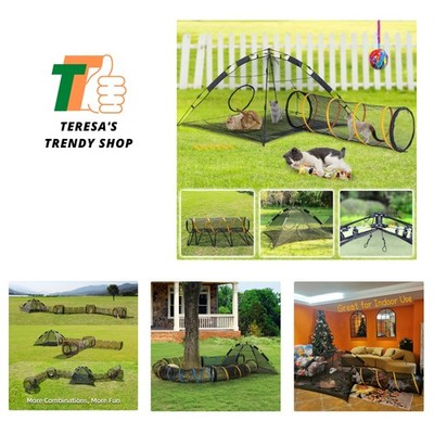 Roomy Cat Tent & Tunnel Combo - Stylish Nylon Playhouse for Cats, Rabbits & More