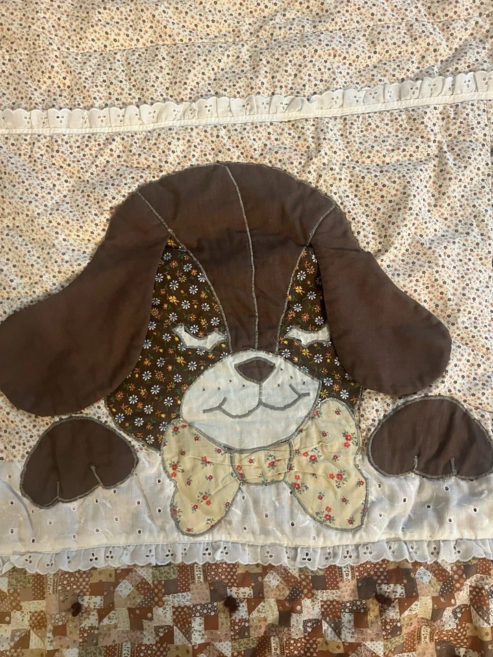 Edredón vintage para niños cachorro perro. Hecho a mano. Acentos florales, súper suaves, EEUC Foto 2 de 4