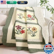 Vctops 100 Cotton Quilted Throw Blanket 50x60 Inch Floral Embroidered