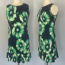 Mini Sheath Dress Size 6 Navy Blue Green Daisy Floral Plisse Pleated Boho Spring