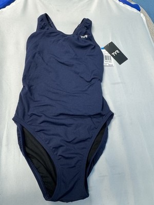 TYR Durafast Maxfit-A Swimsuit Womens Size 30 Navy Blue Embroidered Sports Swim