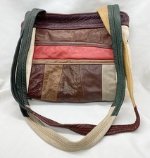 Vintage 70  s Made In Mexico Genuine Leather Block Patchwork Purse Many Pockets