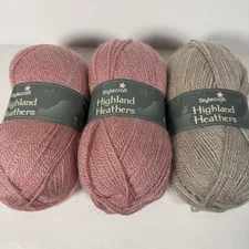Stylecraft Highland Heathers Yarn Lot of 3 Wild Salmon 2 & Grist 1 New