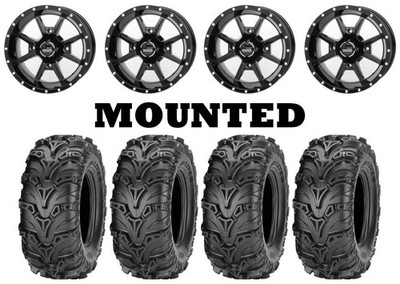 Kit 4 ITP Mud Lite II 2 Tires 27x9-12 on Frontline 556 Black Wheels SRA