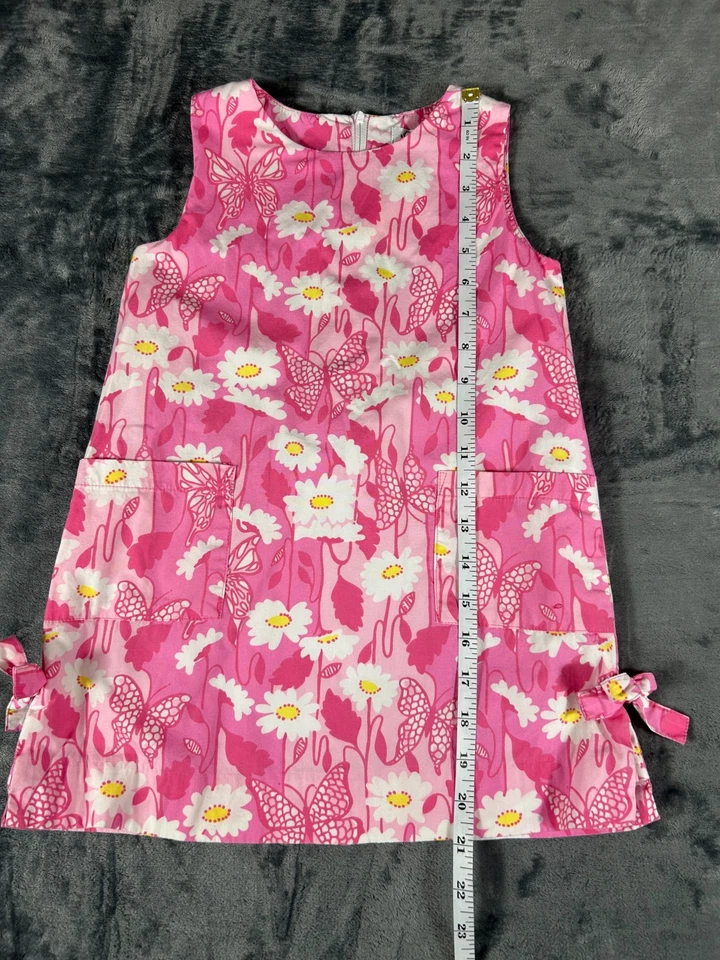 Lilly Pulitzer White Label Girls Sz 4 Shift Dress Pockets Daisy Butterfly Pink - Image 4 of 4
