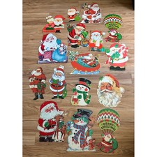 Vintage Christmas Die Cut Wall Decorations Lot Santa Snowman Reindeer 16pc
