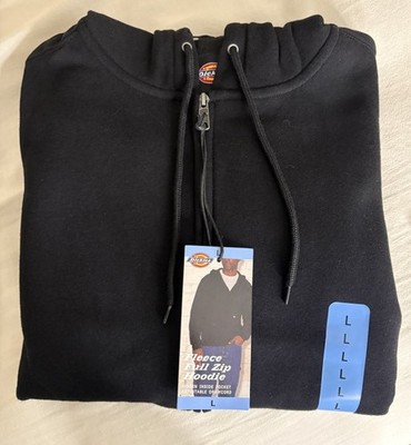 Dickies Men's Black Solid Fleece Full-Zip Hooded Hoodie, Size L Regular