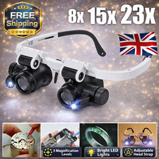 LED Headband Magnifier Glasses 8X 15X 23X Jewellers Loupe Watch Repair Magnifyin