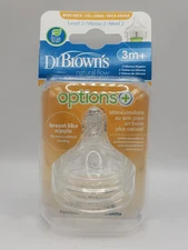 Dr Brown's Options+ Wide Neck Baby Bottle Nipple 3m+ natural Flow 2 pack