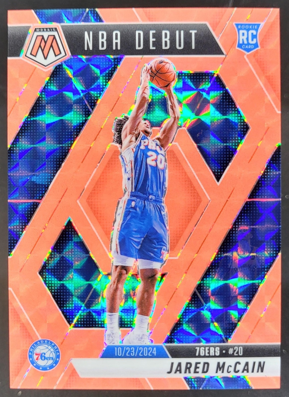 2024-25 Panini Mosaic Jared McCain Red Fluorescent /75 NBA Debut 76ers TT5