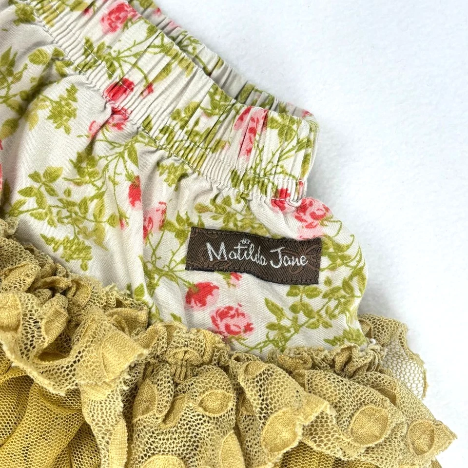 Matilda Jane Girls Skirt Size 4 Green Layered Ruffle Vintage Ditsy Floral Tutu - Image 4 of 4