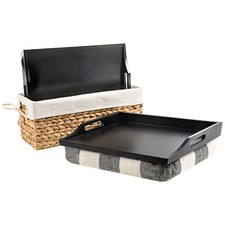Wood Bed Tray Lap Desk - Set of Two - with Hyacinth Storage Basket - Buffalo ...