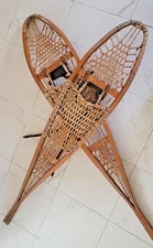 Vintage Bastien Brothers Huron Snowshoes White Ash & Rawhide