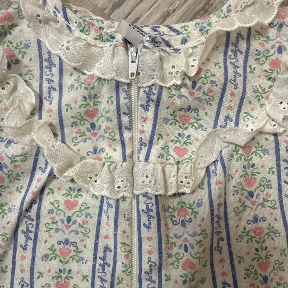 VTG Lanz of Salzburg Girl's Floral Romper Pajama Peasant Cottagecore Ruffle Butt - Image 2 of 4