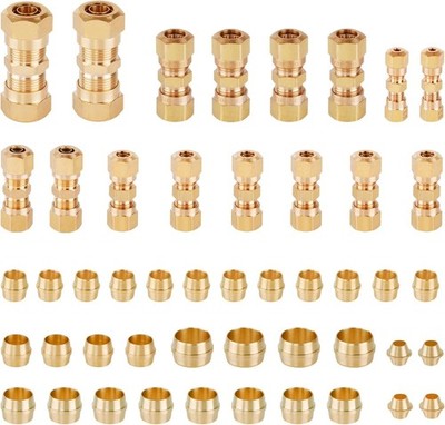 48 PCS DOT Brass Compression Air Brake Nylon Tubing Fittings,1/4'' 1/8'' 3/8'' 1/2''