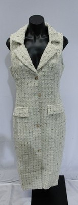 Mable Women's Tweed Sleeveless Button Down Midi Sheath Dress LB3 Cream Medium