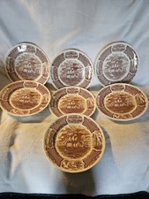 Set Of 7 VTG "Fair Winds " Dinner Plates In " The Friendship Of Salem" Pattern 