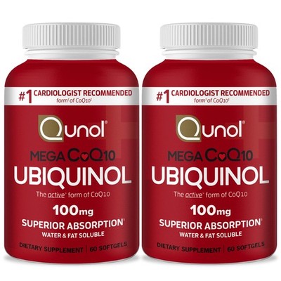 Qunol Mega Ubiquinol Coq10 100mg, Superior Absorption, 60 Count (Pack of 2)