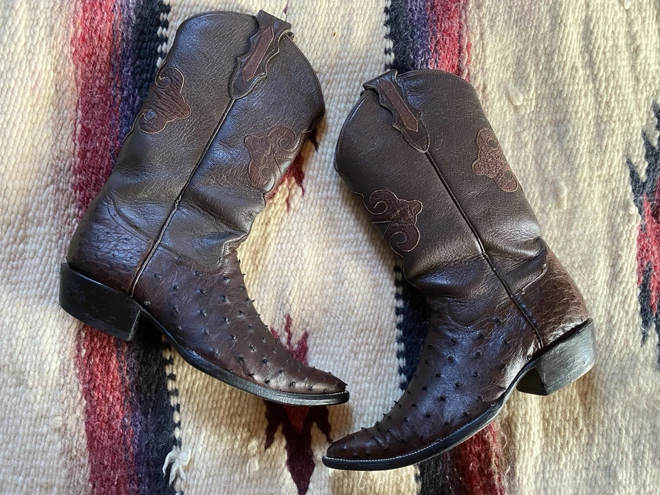 Мужские полный Quill страус экзотический ковбой ботинки темно-коричневый, размер 10 - Изображение 2 из 4