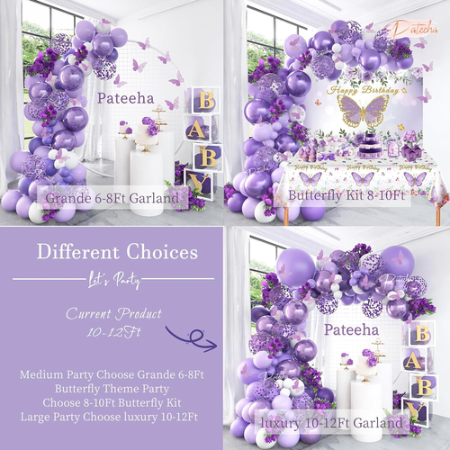 Purple Balloon Arch Kit Butterfly Baby Shower Decorations for Girl 145Pcs, Metal - Picture 6 of 12