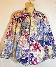 Chico's Jacket XL/3 Silky Zenergy Watercolor Reversible  Quilted Boho Slow Money