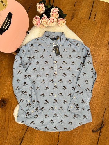 Polo RALPH LAUREN HORSE SHIRT Equestrian Long Sleeve Cowboy Blue Size L Large - Picture 10 of 24